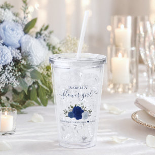 Blaue Boho-Chic-Rosen Elegante Blumenmädchen-Hochz Acryltrinkbecher