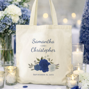 Blaue Boho-Chic-Rosen Namen des Paares Hochzeit Tragetasche