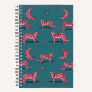 Blaue Boho-Gepard und rosa Mond-Notizbuch Notizbuch