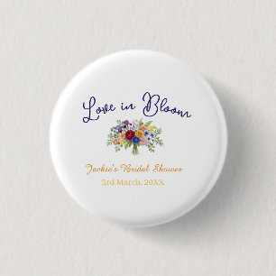 blaue boho-liebe in blüte Brautdusche Name Retro Button