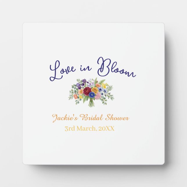 blaue boho-liebe in blüte Brautdusche Name Retro Fotoplatte (Vorderseite)