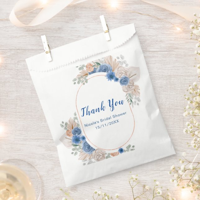Blaue Boho-Pampasgras-Brautparty Geschenktütchen (Ausgeschnitten)