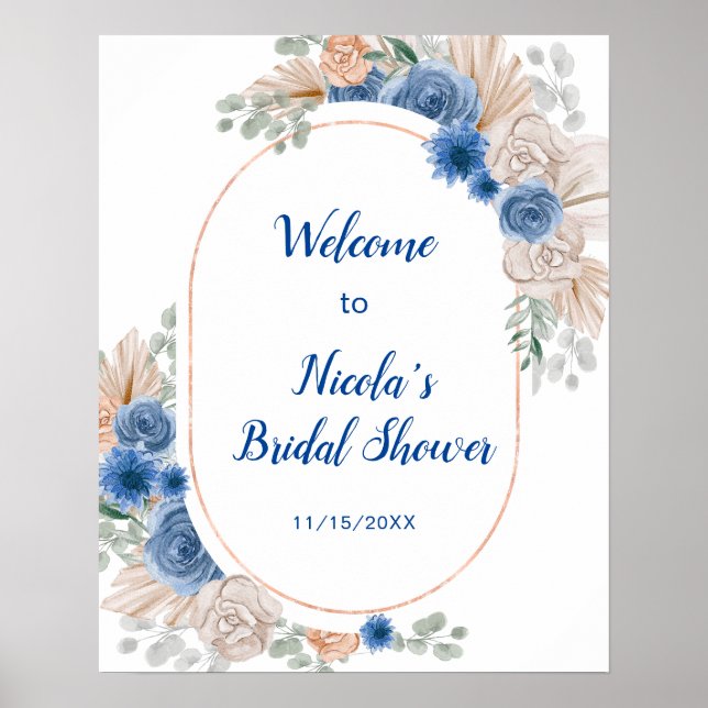 Blaue Boho-Pampasgras-Brautparty Poster (Vorne)