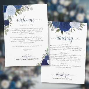 Blaue Boho-Rosen Hochzeitsbegrüßung & Programm