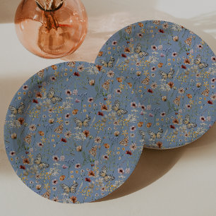 Blaue Boho Schmetterlinge Pappteller