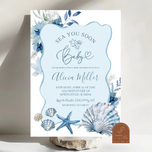 Blaue Boho-Sommer-Muschel-Baby-Shower-Einladung Einladung