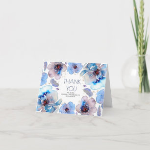 Blaue Boho-Wasserfarben-Blumen-Hochzeit-Dankeschön Dankeskarte