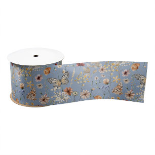 Blaue Boho-Wildblume Satinband