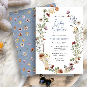 Blaue Boho-Wildblumen-Baby-Shower-Einladung Einladung
