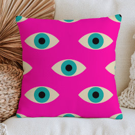 Blaue Böse Augen auf Hot Pink Maximalistischem Fun Kissen