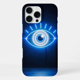 Blaue Böse-Augen-Neon-Reklame in der Dunkelheit iPhone 16 Pro Max Hülle