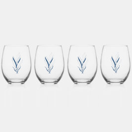 Blaue Botanik | Minimal Coastal Weinglas Ohne Stiel