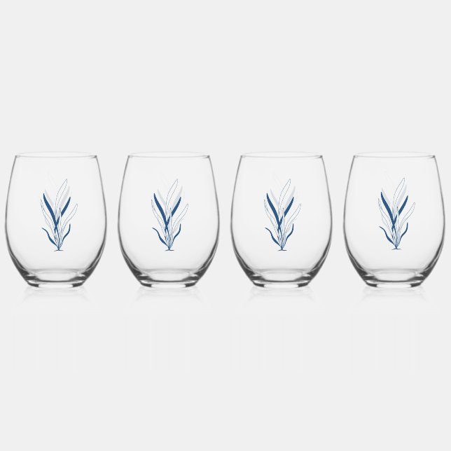 Blaue Botanik | Minimal Coastal Weinglas Ohne Stiel (Vorderseite)