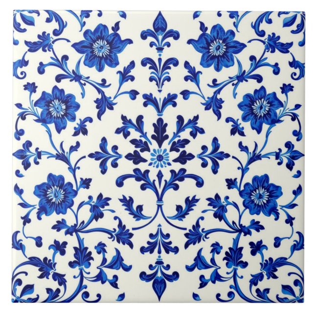 blaue Botanikfliese Fliese (Vorderseite)