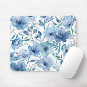 Blaue botanische Aquarell-Blumengarten Mousepad