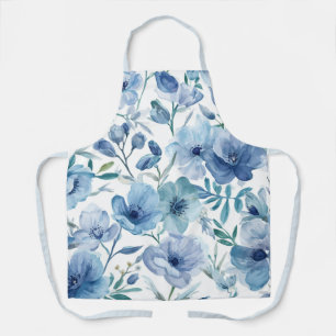 Blaue botanische Aquarell-Blumengarten Schürze