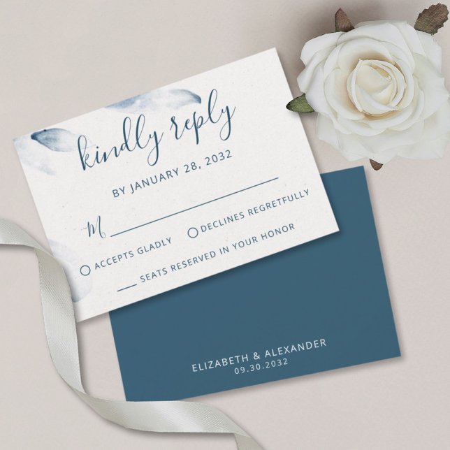 Blaue botanische Aquarellfarben RSVP Karte (Von Creator hochgeladen)