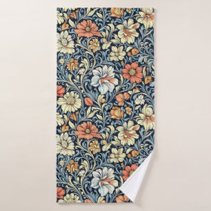Blaue botanische Badezimmerdeko im Vintage-Stil t Badhandtuch Set