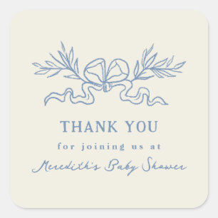 Blaue Botanische Band Baby Shower Danke Quadratischer Aufkleber