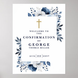 Blaue botanische Bestätigungs-Willkommensschild Poster