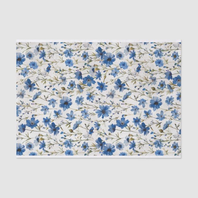 Blaue botanische Blume Muster Nr. 4 Seidenpapier (Vorderseite)