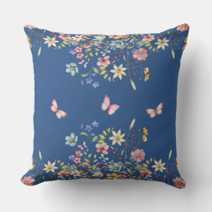 Blaue botanische Blumen Kissen