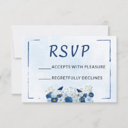 Blaue botanische Eleganz Hochzeit RSVP Karte