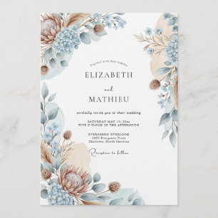Blaue Botanische Ethische Hochzeit Einladung