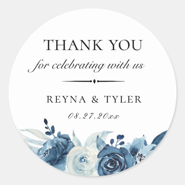 Blaue botanische Gastgeschenk Hochzeit Runder Aufkleber (Vorderseite)