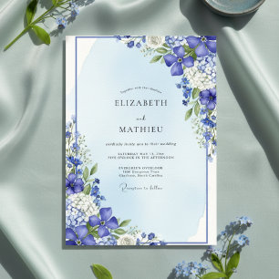 Blaue botanische Hochzeitsblüte Einladung