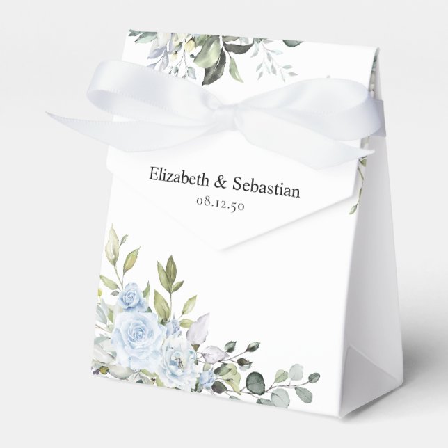Blaue Botanische Hochzeitsgeschenkbox Geschenkschachtel (Vorderseite)