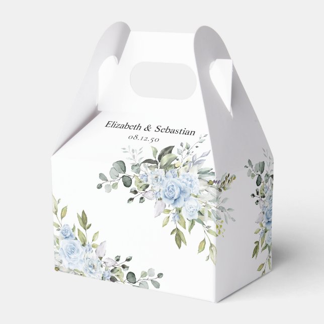 Blaue Botanische Hochzeitsgeschenkbox Geschenkschachtel (Vorderseite)