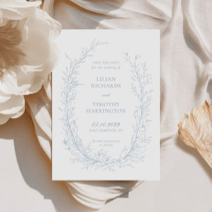 Blaue botanische Linie Art Rahmen Hochzeit Save The Date