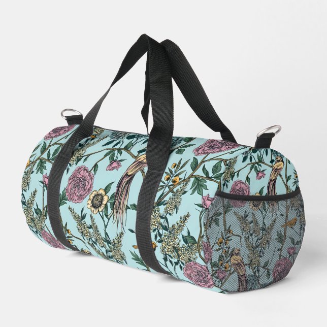 Blaue botanische Muster im Vintage-Stil Duffle Bag (Rechte Ecke)
