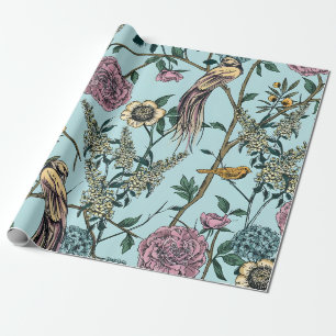 Blaue botanische Muster im Vintage-Stil Geschenkpapier