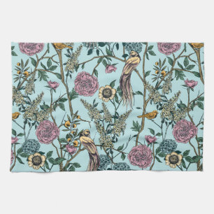 Blaue botanische Muster im Vintage-Stil Geschirrtuch