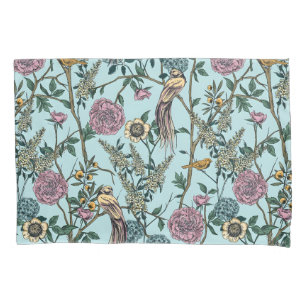 Blaue botanische Muster im Vintage-Stil Kissenbezug