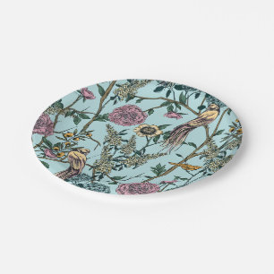 Blaue botanische Muster im Vintage-Stil Pappteller
