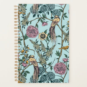 Blaue botanische Muster im Vintage-Stil Planer