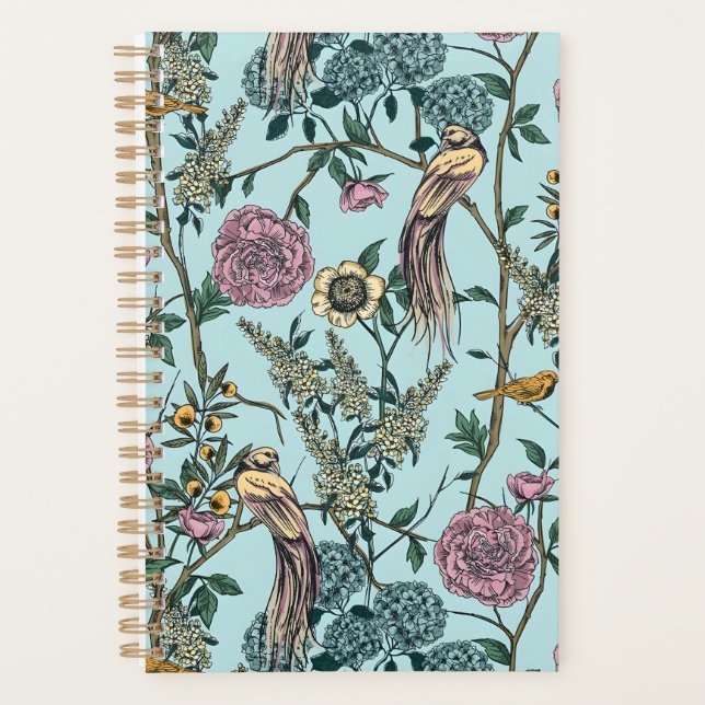 Blaue botanische Muster im Vintage-Stil Planer (Vorderseite)