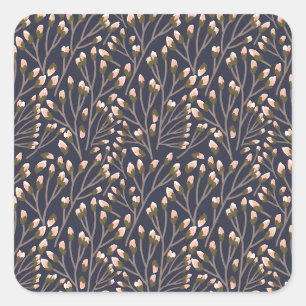 Blaue botanische Muster im Vintage-Stil, quadratis Quadratischer Aufkleber