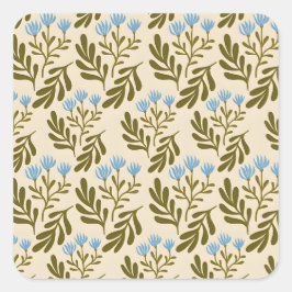 Blaue botanische Muster im Vintage-Stil quadratisc Quadratischer Aufkleber