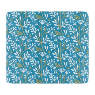 Blaue botanische Muster im Vintage-Stil schneiden Schneidebrett