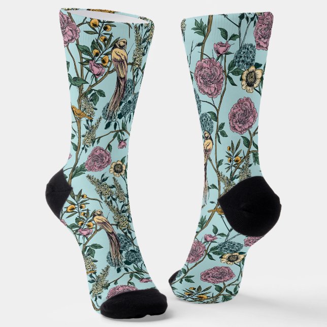 Blaue botanische Muster im Vintage-Stil Socken (Gewinkelt)