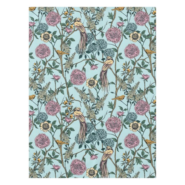 Blaue botanische Muster im Vintage-Stil Tischdecke (Vorderseite)