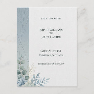 Blaue Botanische Save-The-Date-Postkarte Postkarte
