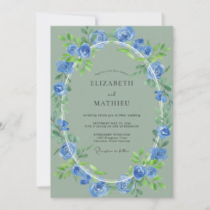 Blaue Botanische Umarmung Hochzeit Einladung