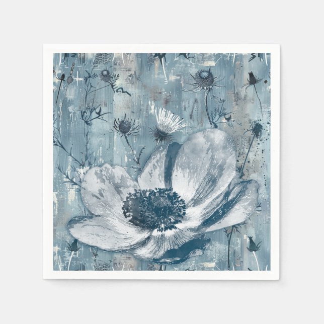 Blaue botanische Vintage-Illustration Serviette (Vorderseite)