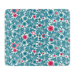 Blaue botanische Vintage-Muster-Schablone Schneidebrett