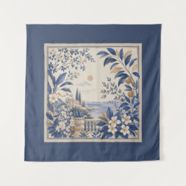 Blaue botanische Wandteppiche